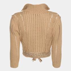 Pre Owned Roberto Cavalli Beige Crochet Cropped Cardigan M