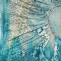 Pre Owned قميص بدون أكمام بطبعة أفعى زرقاء من روبرتو كافالي مقاس صغير - سمول