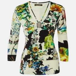 Pre Owned Roberto Cavalli Multicolor Printed Jersey Top M