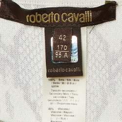 Pre Owned Roberto Cavalli Black & White Printed Silk & Knit Tie Detail Kaftan Top M
