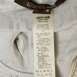 Pre Owned Roberto Cavalli Black & White Printed Silk & Knit Tie Detail Kaftan Top M