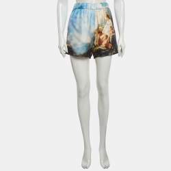 Pre Owned Roberto Cavalli Blue Graphic Print Silk Shorts S