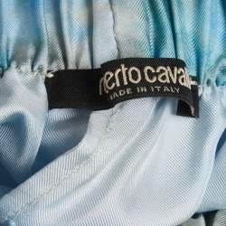 Pre Owned Roberto Cavalli Blue Graphic Print Silk Shorts S