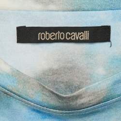 مملوكة مسبقًا Roberto Cavalli Blue Printed Jersey T-Shirt S