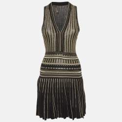 Pre Owned Roberto Cavalli Black/Gold Knit Skater Mini Dress S