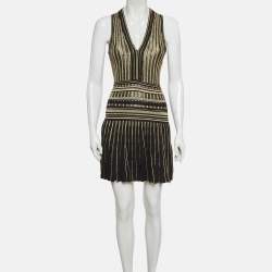 Pre Owned Roberto Cavalli Black/Gold Knit Skater Mini Dress S