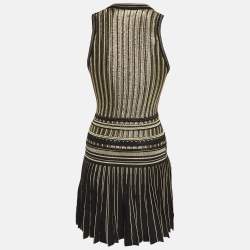Pre Owned Roberto Cavalli Black/Gold Knit Skater Mini Dress S