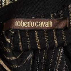 Pre Owned Roberto Cavalli Black/Gold Knit Skater Mini Dress S
