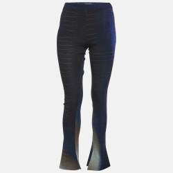 Pre Owned Roberto Cavalli Blue Printed Crepe Flared Trousers M