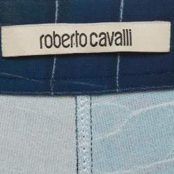 Pre Owned Roberto Cavalli Blue Printed Crepe Flared Trousers M