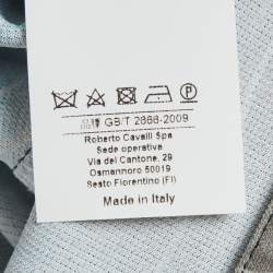 Pre Owned Roberto Cavalli Blue Printed Crepe Flared Trousers M