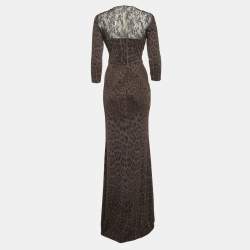 Pre Owned Roberto Cavalli Grey Leopard Print Jersey and Lace Maxi Dress M
