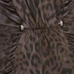 Pre Owned Roberto Cavalli Grey Leopard Print Jersey and Lace Maxi Dress M