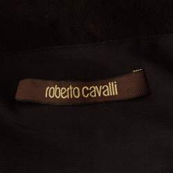 Pre Owned Roberto Cavalli Grey Leopard Print Jersey and Lace Maxi Dress M