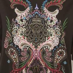 Pre Owned Roberto Cavalli Black Printed Jersey Oversized T-Shirt M