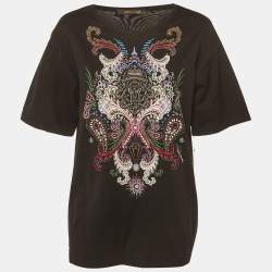 Pre Owned Roberto Cavalli Black Printed Jersey Oversized T-Shirt M
