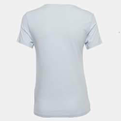 Pre Owned Roberto Cavalli Light Blue Graphic Print Jersey Crew Neck T-Shirt M