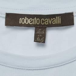 Pre Owned Roberto Cavalli Light Blue Graphic Print Jersey Crew Neck T-Shirt M