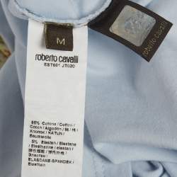 Pre Owned Roberto Cavalli Light Blue Graphic Print Jersey Crew Neck T-Shirt M