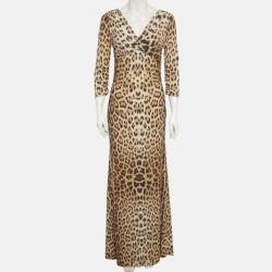 مملوكة مسبقًا فستان روبيرتو كافالي بيج نقوش حيوانات جيرسي مكشكش ماكسي ميديوم