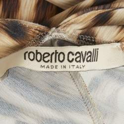 مملوكة مسبقًا فستان روبيرتو كافالي بيج نقوش حيوانات جيرسي مكشكش ماكسي ميديوم