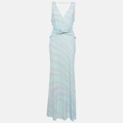 مملوكة مسبقًا Roberto Cavalli Blue/Purple Jersey Draped Maxi Dress M