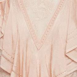 Pre Owned Roberto Cavalli Light Peach Stretch Knit Ruffle Crew Neck Top M