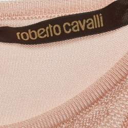 Pre Owned Roberto Cavalli Light Peach Stretch Knit Ruffle Crew Neck Top M