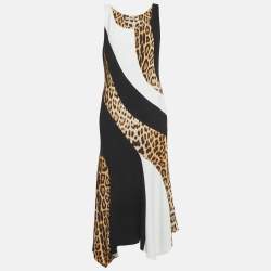 مملوكة مسبقًا Roberto Cavalli Multicolour Leopard Print Stretch Crepe Asymmetric Maxi Dress M