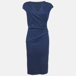 مملوكة مسبقًا Roberto Cavalli Blue Fleece Wool Sheath Dress M