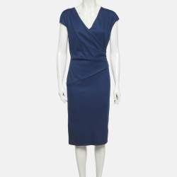 مملوكة مسبقًا فستان روبرتو كافالي شيث صوف قطيفة أزرق مقاس متوسط