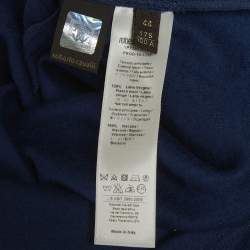 مملوكة مسبقًا فستان روبرتو كافالي شيث صوف قطيفة أزرق مقاس متوسط