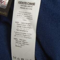 مملوكة مسبقًا فستان روبرتو كافالي شيث صوف قطيفة أزرق مقاس متوسط