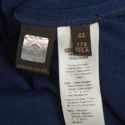 مملوكة مسبقًا فستان روبرتو كافالي شيث صوف قطيفة أزرق مقاس متوسط