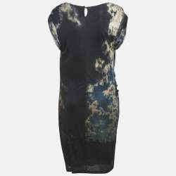 Pre Owned Roberto Cavalli Blue Printed Jersey Short Dress L