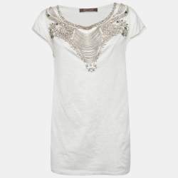 مملوكة مسبقًا Roberto Cavalli Grey Jersey Embellished T-Shirt M