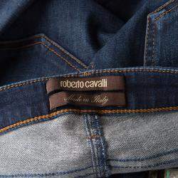 Roberto Cavalli Indigo Dark Wash Faded Effect Denim Slim Fit Stretch Jeans M