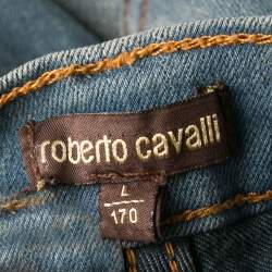 Pre Owned Roberto Cavalli Blue Faded Effect Denim Stretch Jeans L
