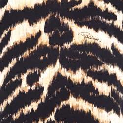 مملوكة مسبقًا توب روبرتو كافالي جيرسيه نقشة الفهد وحرير بأكمام قصيرة L