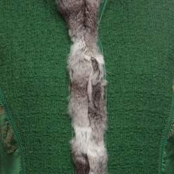 Pre Owned Roberto Cavalli Green Textured Wool Fur Trim Jacket M