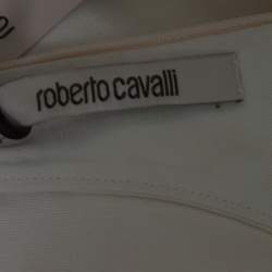 Pre Owned Roberto Cavalli Firenze Beige Linen Ruffled Front Tie Detail Sleeveless Top L