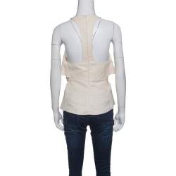 Pre Owned Roberto Cavalli Firenze Beige Linen Ruffled Front Tie Detail Sleeveless Top S