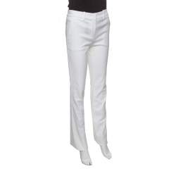 Pre Owned Roberto Cavalli Firenze White Cotton High Waist Straight Fit Pants L