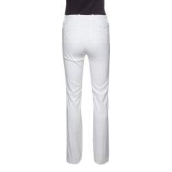 Pre Owned Roberto Cavalli Firenze White Cotton High Waist Straight Fit Pants L