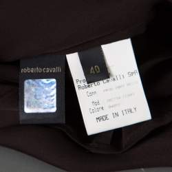 Pre Owned Roberto Cavalli Brown Ruffled Silk Sheer Blouse S
