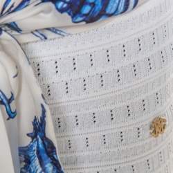 Roberto Cavalli White and Blue Printed Cutout Back Front Tie Sleeveless Top S