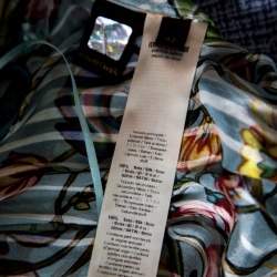 Pre Owned Roberto Cavalli Blue Floral Printed Silk Ruffled Feather Tie Detail Blouse M