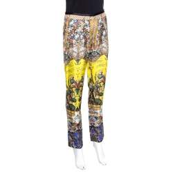 مملوكة مسبقًا Roberto Cavalli Multicolor Floral and Bird Printed Silk Pants S
