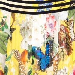 Pre Owned Roberto Cavalli Yellow Wonderland Printed Silk Flounce Bottom Maxi Skirt S