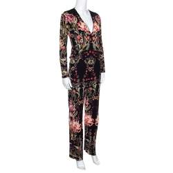 Pre Owned Roberto Cavalli Black Galaxy Garden Printed Long Sleeve Jumpsuit S